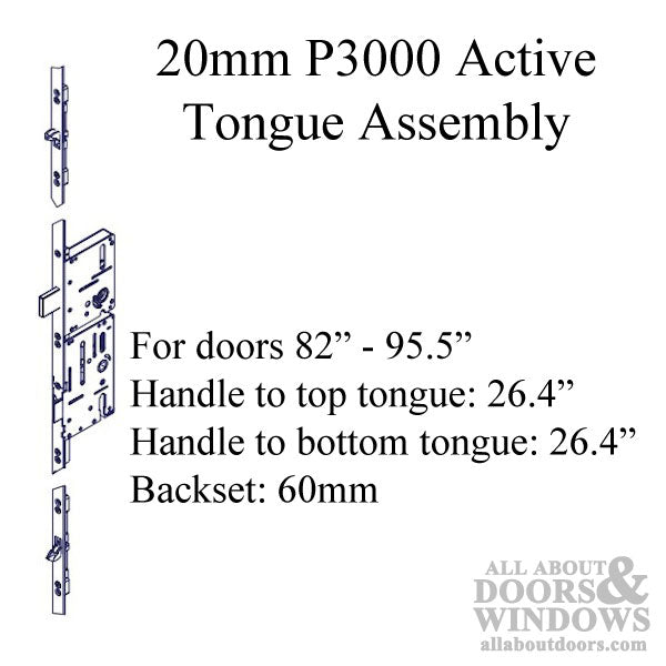 20mm P3000 Active 60/92 Tongue Assembly, Doors 82 - 95.5 - 20mm P3000 Active 60/92 Tongue Assembly, Doors 82 - 95.5