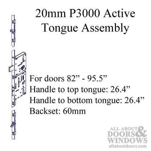 20mm P3000 Active 60/92 Tongue Assembly, Doors 82 - 95.5 - 20mm P3000 Active 60/92 Tongue Assembly, Doors 82 - 95.5