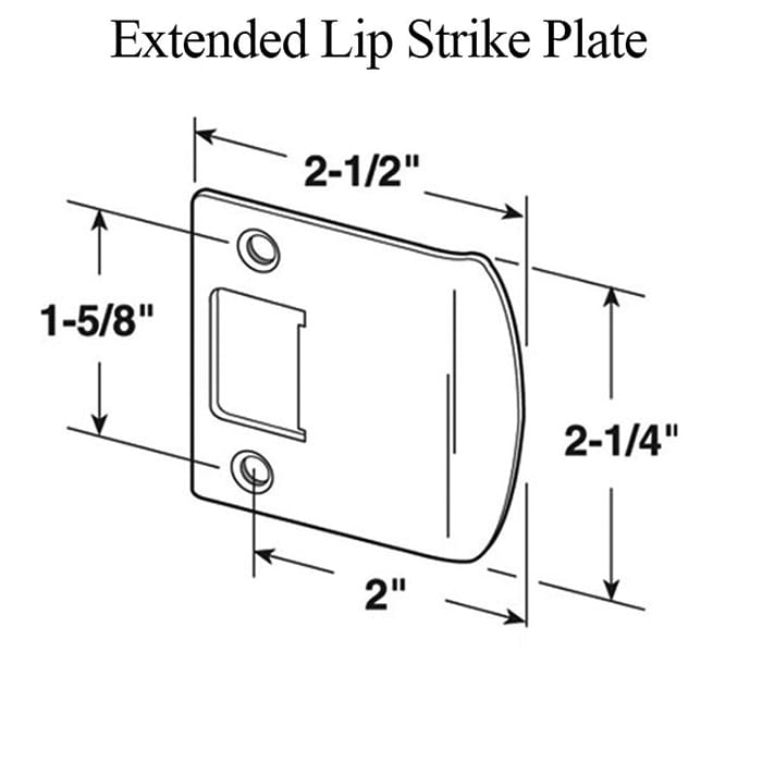 Strike Plate, Latch Extended Lip, Square Corners, 2-1/2