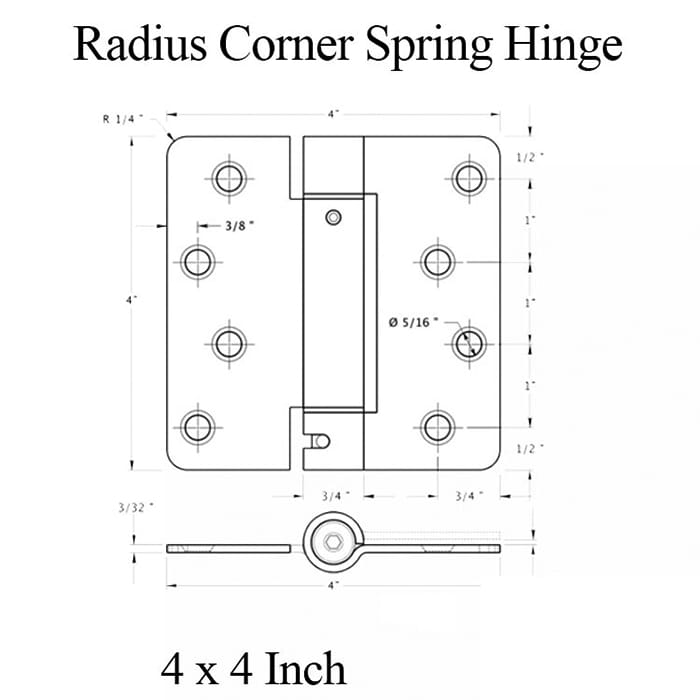 Spring Hinge 4 x 4 x 1/4 Radius Corners, Single Action - Choose Color - Spring Hinge 4 x 4 x 1/4 Radius Corners, Single Action - Choose Color