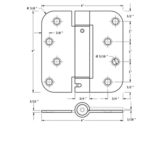 Spring Hinge 4 x 4 x 5/8 Radius Corner, Deltana Single Action - Choose Color - Spring Hinge 4 x 4 x 5/8 Radius Corner, Deltana Single Action - Choose Color