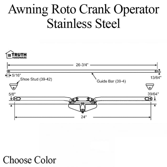 Awning roto crank operator, 24-3/4 inch Dual Arm, Stainless Steel - Choose Color - Awning roto crank operator, 24-3/4 inch Dual Arm, Stainless Steel - Choose Color