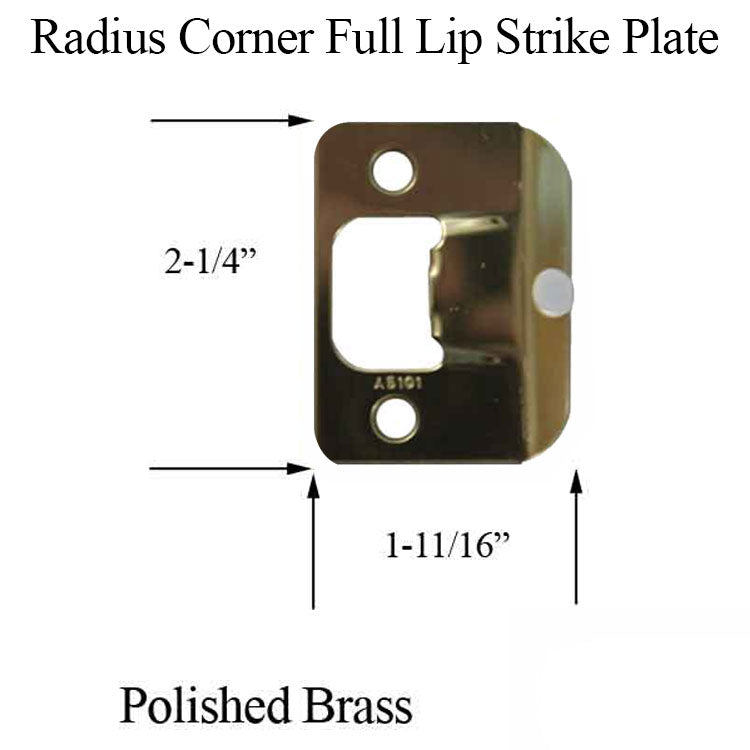 Strike Plate, ND, Radius Full Lip with Button - Polished Brass - Strike Plate, ND, Radius Full Lip with Button - Polished Brass