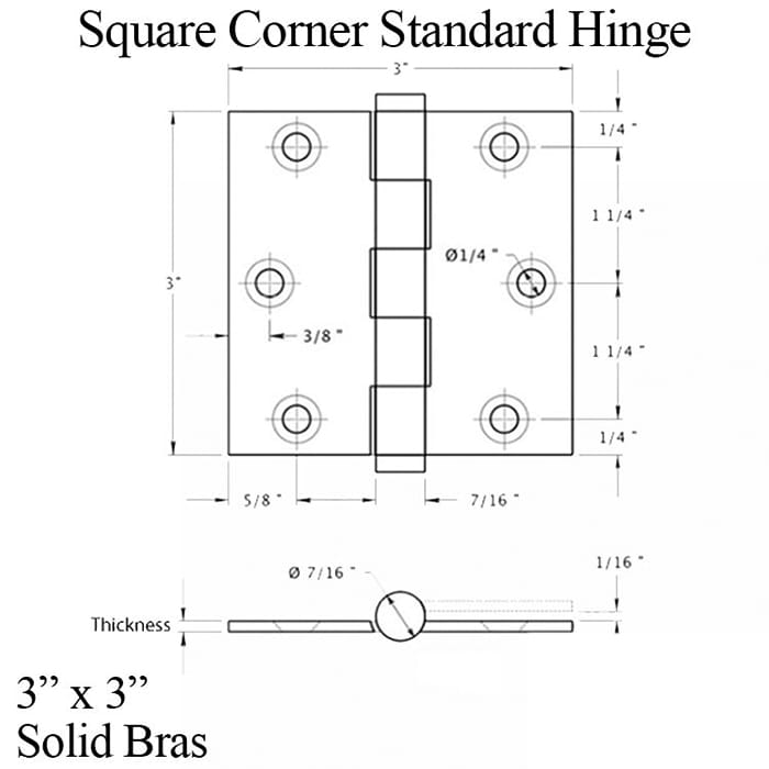 Door Hinge 3 x 3 inch, Square Radius Corners, Standard, Solid Brass - Choose Color - Door Hinge 3 x 3 inch, Square Radius Corners, Standard, Solid Brass - Choose Color
