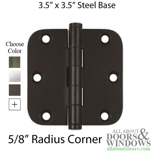 Door Hinge 3.5 x 3.5 inch, 5/8 Radius Corners, Heavy Duty, Steel - Choose Color