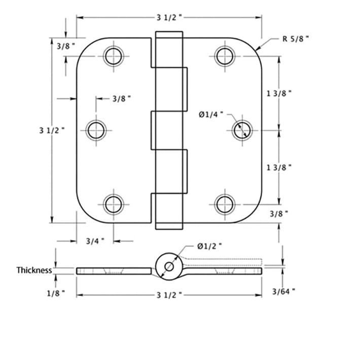 Door Hinge 3.5 x 3.5 inch, 5/8 Radius Corners, Heavy Duty, Steel - Choose Color - Door Hinge 3.5 x 3.5 inch, 5/8 Radius Corners, Heavy Duty, Steel - Choose Color