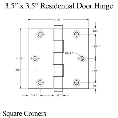 3.5 x 3.5 Full Mortise Hinge, Square Corner - 3.5 x 3.5 Full Mortise Hinge, Square Corner