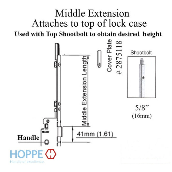 16mm Hoppe Manual Middle Extension, Shootbolt  17.36