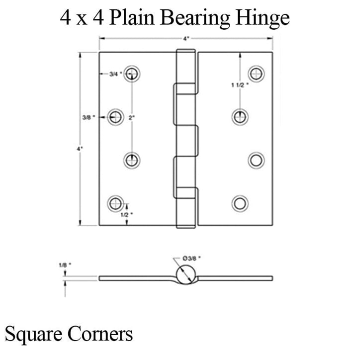 4 x 4 Plain Bearing Square Corner Residential Hinge, Pair, With Screws - Antique Bronze - 4 x 4 Plain Bearing Square Corner Residential Hinge, Pair, With Screws - Antique Bronze
