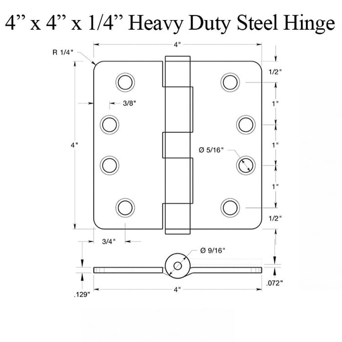 4 x 4 x 1/4 Radius Steel Hinge, Heavy Duty - 4 x 4 x 1/4 Radius Steel Hinge, Heavy Duty