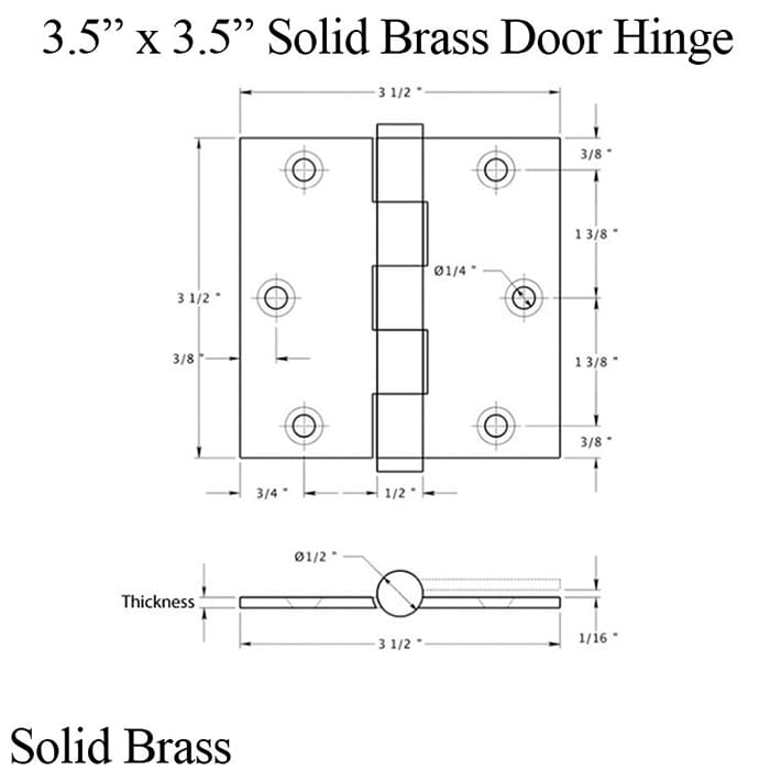Door Hinge 3.5 x 3.5 inch, Square Radius Corners, Standard, Solid Brass - Choose Color - Door Hinge 3.5 x 3.5 inch, Square Radius Corners, Standard, Solid Brass - Choose Color
