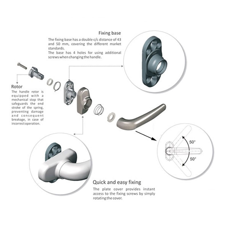 Giesse Prima Plus Balcony Handles, Interior / Exterior, Non Locking - Giesse Prima Plus Balcony Handles, Interior / Exterior, Non Locking