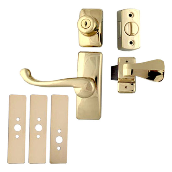 Larson Surface Mount Georgian Style Keyed Handle Set w/ Plates - Larson Surface Mount Georgian Style Keyed Handle Set w/ Plates