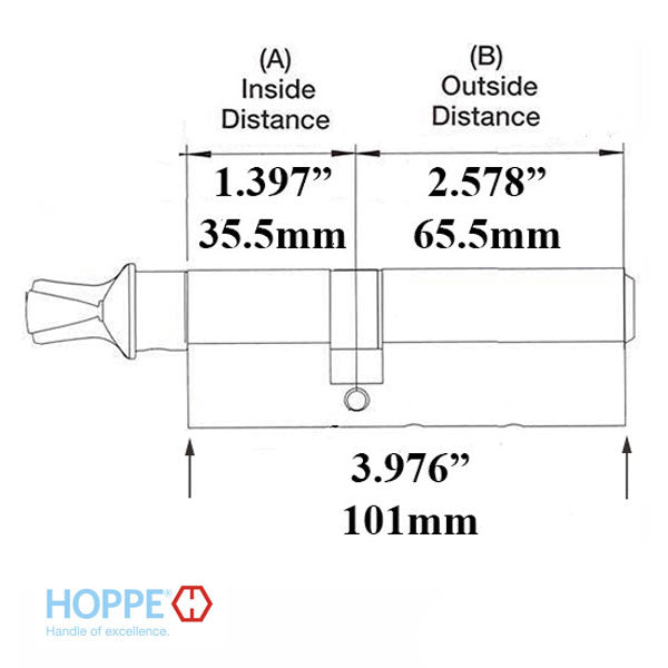 35.5/65.5 101mm Hoppe Euro Profile Cylinder - Satin Nickel - 35.5/65.5 101mm Hoppe Euro Profile Cylinder - Satin Nickel