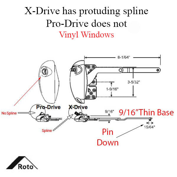 Pro-Drive, Split Arm, Left Hand, For Vinyl Window - Pro-Drive, Split Arm, Left Hand, For Vinyl Window