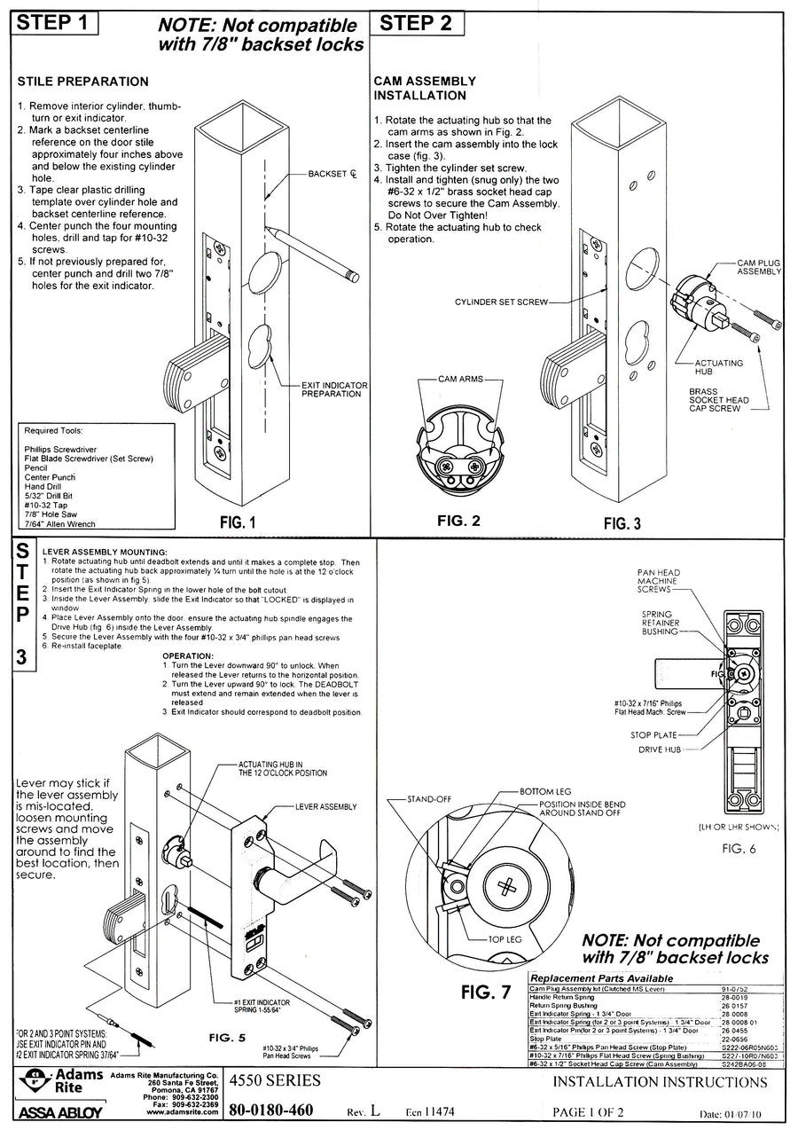 Adams Rite MS Deadbolt Exit Lever - Adams Rite MS Deadbolt Exit Lever