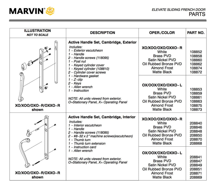 Elevate series, Sliding French Door handle,  Interior Active Thumbturn, RH - Elevate series, Sliding French Door handle,  Interior Active Thumbturn, RH
