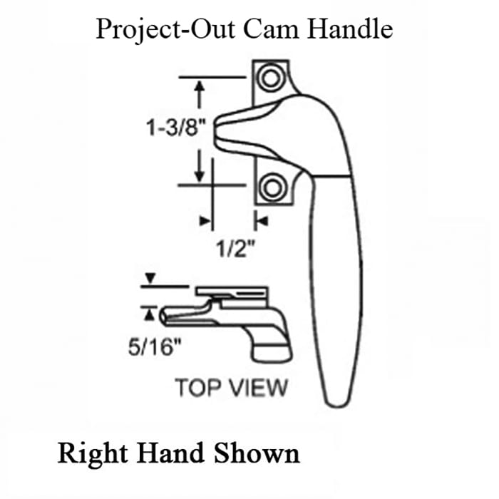 Project-Out Cam Handle, 2 hole 1-3/8 Screw, 1/2