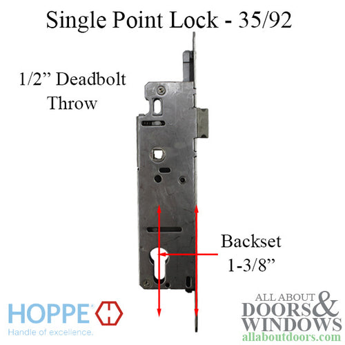 Hoppe Single Point Mortise Lock (SPL) ½ Inch Deadbolt Throw 1-3/8 Inch Backset  - Hoppe Single Point Mortise Lock (SPL) ½ Inch Deadbolt Throw 1-3/8 Inch Backset 