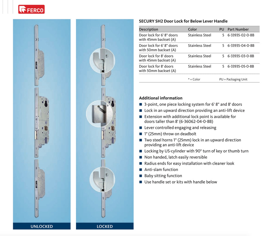 16mm Secury SH2 Rhino  with radius ends and anti-slam device for latch, 45/92, 8'-0