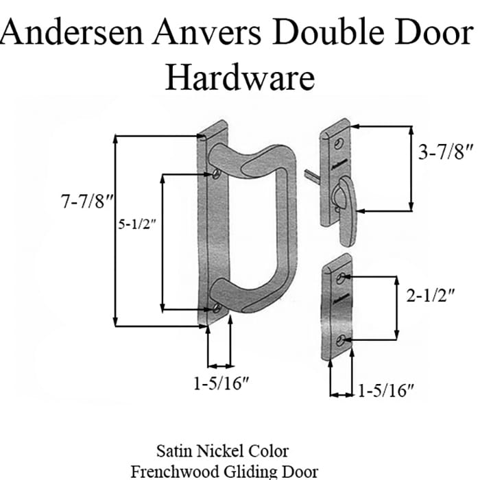 Andersen Frenchwood Gliding Door Trim Hardware, Anvers 4 Panel Interior and Exterior - Satin Nickel - Andersen Frenchwood Gliding Door Trim Hardware, Anvers 4 Panel Interior and Exterior - Satin Nickel