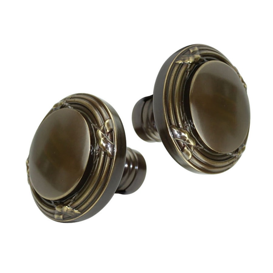 Estate Knob, Pair, Polished Brass and Brown - Estate Knob, Pair, Polished Brass and Brown
