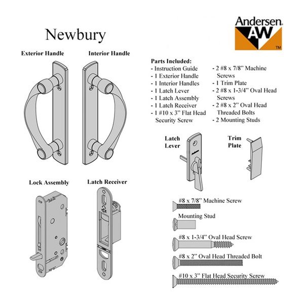 Andersen Newbury 2 Panel Gliding Door Hardware Set - Bright Brass - Andersen Newbury 2 Panel Gliding Door Hardware Set - Bright Brass