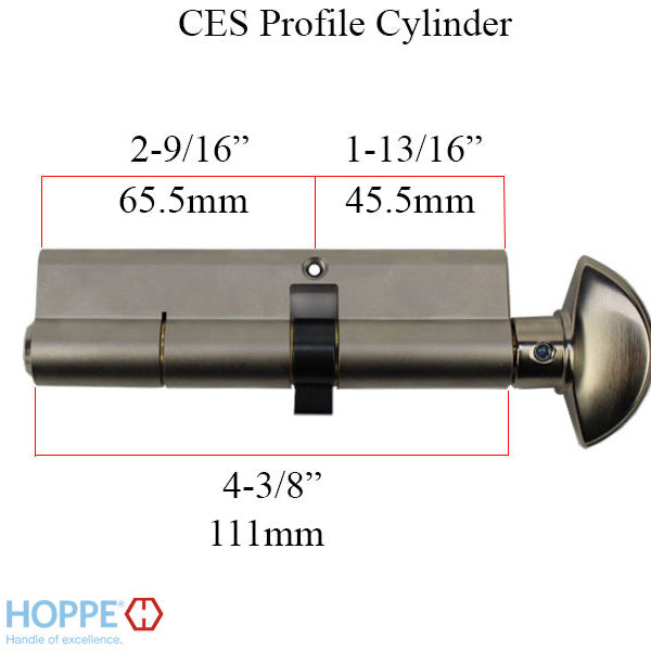 45.5/65.5mm  CES  110mm, 90° Keyed Euro profile cylinder - 45.5/65.5mm  CES  110mm, 90° Keyed Euro profile cylinder