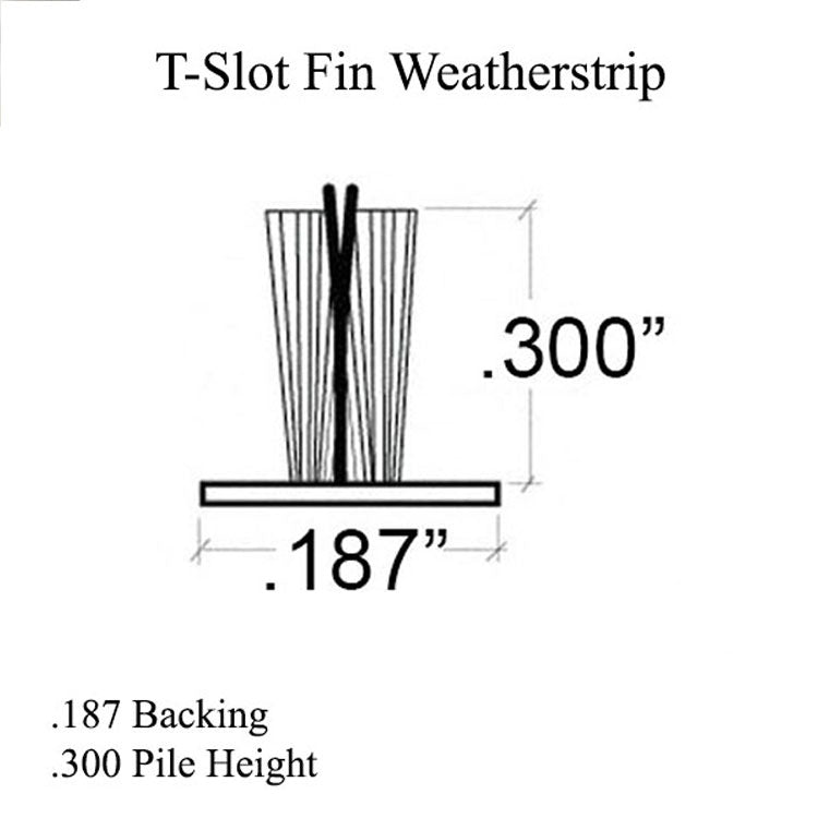 Weatherstrip For Storm Door T Slot Fin Seal  .187 Inch Backing .300 Inch Pile - Weatherstrip For Storm Door T Slot Fin Seal  .187 Inch Backing .300 Inch Pile
