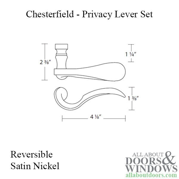 Ashley Norton - Chesterfield - Privacy Lever Set - Round Rose - Reversible - Satin Nickel - Ashley Norton - Chesterfield - Privacy Lever Set - Round Rose - Reversible - Satin Nickel