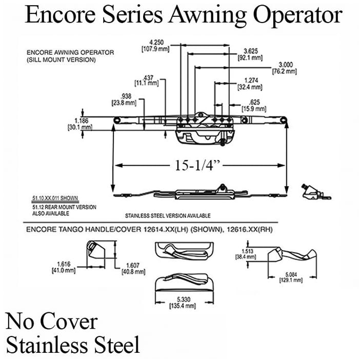 Truth 51.10  Encore series scissor operator for awning window, No Cover - Stainless Arms - Truth 51.10  Encore series scissor operator for awning window, No Cover - Stainless Arms