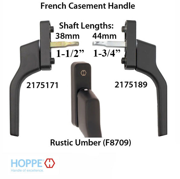 HOPPE French Casement Handle - 38mm Shaft, Mate Gray White Finish - HOPPE French Casement Handle - 38mm Shaft, Mate Gray White Finish