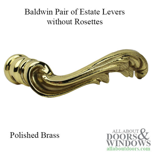 Estate Levers, Pair, without Rosettes - Polished Brass - Estate Levers, Pair, without Rosettes - Polished Brass