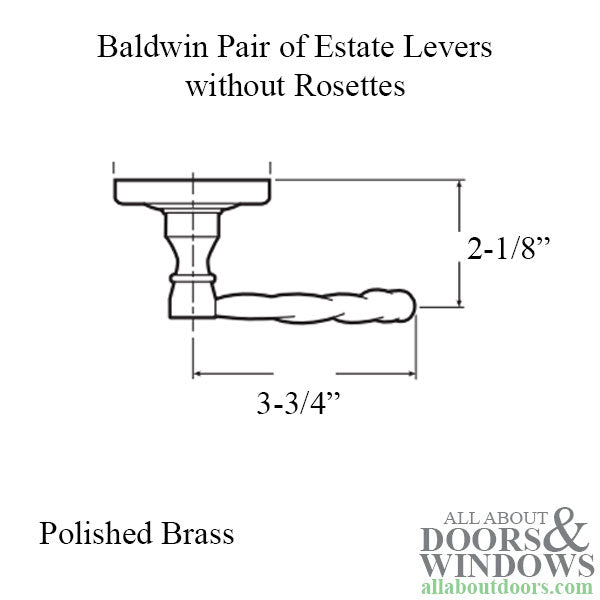 Estate Levers, Pair, without Rosettes - Polished Brass - Estate Levers, Pair, without Rosettes - Polished Brass