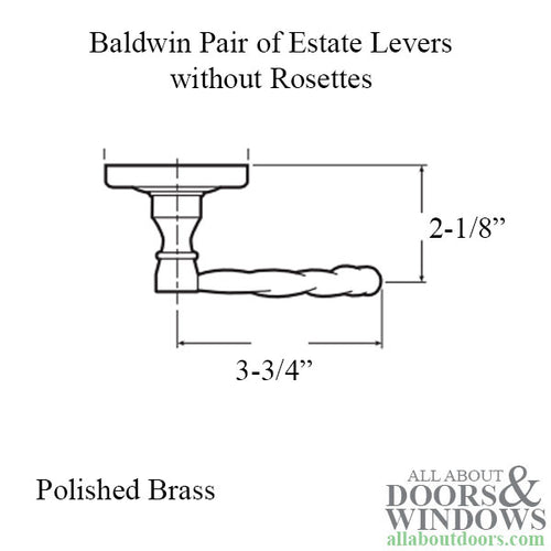 Estate Levers, Pair, without Rosettes - Polished Brass - Estate Levers, Pair, without Rosettes - Polished Brass