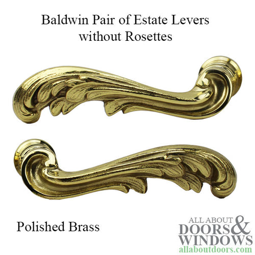 Estate Levers, Pair, without Rosettes - Polished Brass - Estate Levers, Pair, without Rosettes - Polished Brass