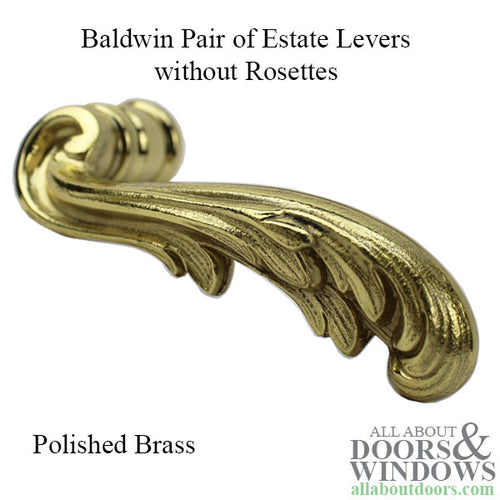 Estate Levers, Pair, without Rosettes - Polished Brass - Estate Levers, Pair, without Rosettes - Polished Brass