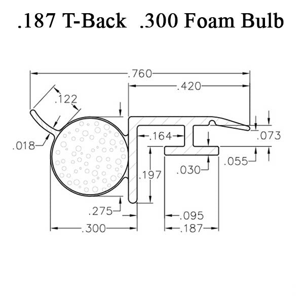 T-Slot Foam Filled Offset Bulb .187 x .300 Slide-in Backing Weatherstrip - T-Slot Foam Filled Offset Bulb .187 x .300 Slide-in Backing Weatherstrip