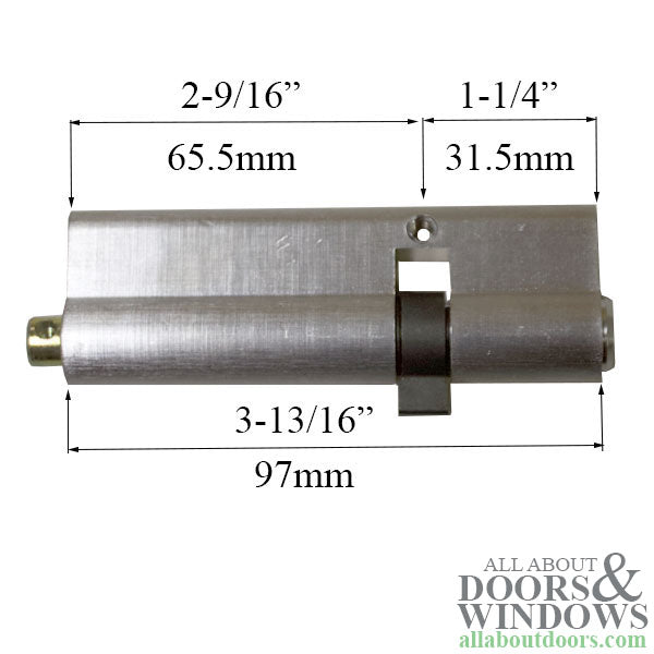 97mm Hoppe Euro Profile Cylinder 65.5/31.5 - Brushed Chrome - NO Thumb - 97mm Hoppe Euro Profile Cylinder 65.5/31.5 - Brushed Chrome - NO Thumb