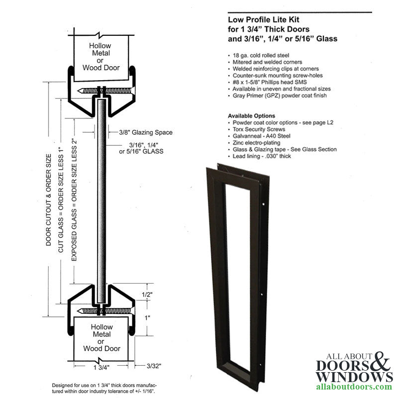 Commercial Door Lite Steel Frame Low Profile 6 Inch x 27 Inch Grey - Commercial Door Lite Steel Frame Low Profile 6 Inch x 27 Inch Grey