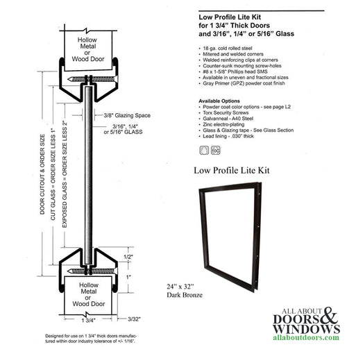 Commercial Door Lite Frame Low Profile Metal Frame 24 Inch x 32 Inch Dark Bronze - Commercial Door Lite Frame Low Profile Metal Frame 24 Inch x 32 Inch Dark Bronze