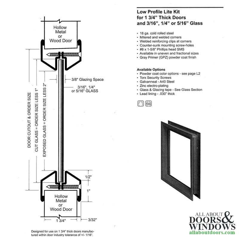 Commercial Door Lite Frame Low Profile Metal Frame 12 Inch x 12 Inch Grey - Commercial Door Lite Frame Low Profile Metal Frame 12 Inch x 12 Inch Grey