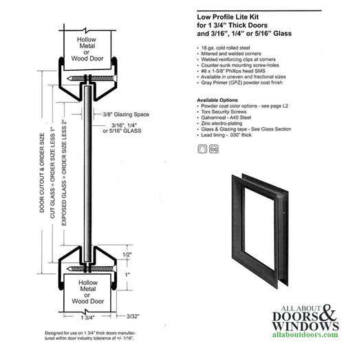Commercial Door Lite Frame Low Profile Metal Frame 12 Inch x 12 Inch Grey - Commercial Door Lite Frame Low Profile Metal Frame 12 Inch x 12 Inch Grey