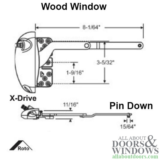 Roto X-Drive Split Arm Operator, Vinyl Window, Stainless Right Hand - Choose Color
