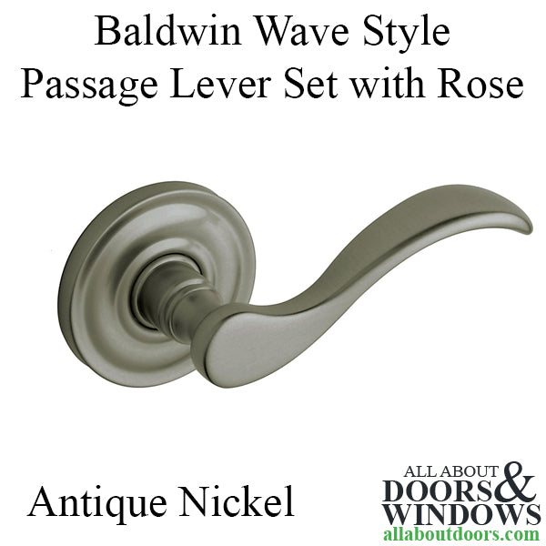 Wave Style Passage Lever Set with Classic Rosette - Antique Nickel - Wave Style Passage Lever Set with Classic Rosette - Antique Nickel