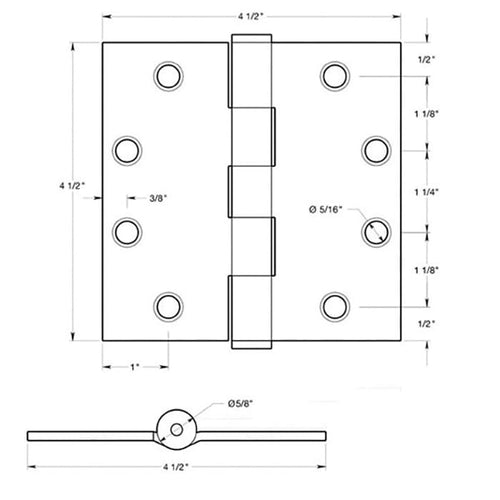 4.5 x 4.5  Square Corner Steel Hinge, Heavy Duty - 4.5 x 4.5  Square Corner Steel Hinge, Heavy Duty