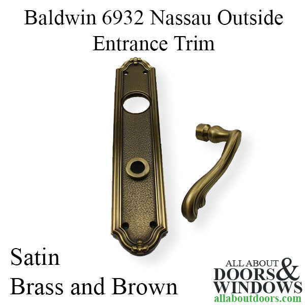 Baldwin 6932 Nassau Outside Entrance Trim - With Left/Right 5121 Levers - Satin Brass and Brown - Baldwin 6932 Nassau Outside Entrance Trim - With Left/Right 5121 Levers - Satin Brass and Brown