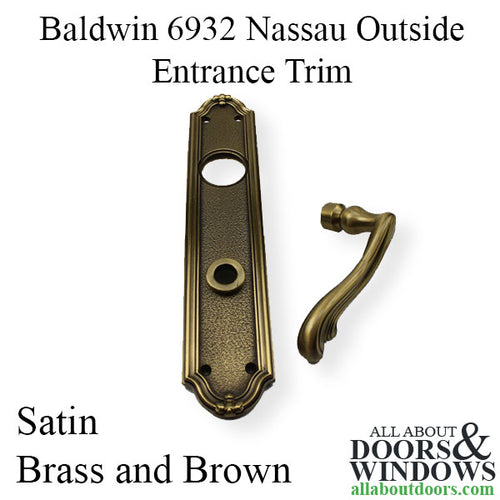 Baldwin 6932 Nassau Outside Entrance Trim - With Left/Right 5121 Levers - Satin Brass and Brown - Baldwin 6932 Nassau Outside Entrance Trim - With Left/Right 5121 Levers - Satin Brass and Brown