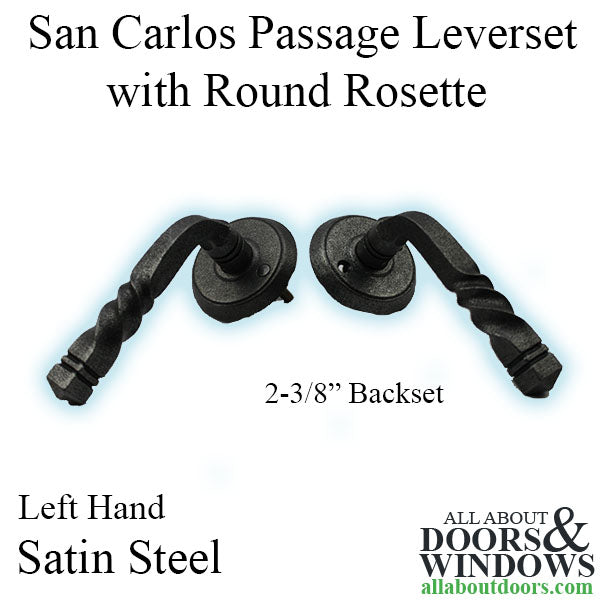 Emtek San Carlos Door Passage Leverset with Round Rosette, Left Handed - Satin Steel - Emtek San Carlos Door Passage Leverset with Round Rosette, Left Handed - Satin Steel