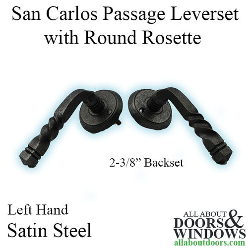 Emtek San Carlos Door Passage Leverset with Round Rosette, Left Handed - Satin Steel - Emtek San Carlos Door Passage Leverset with Round Rosette, Left Handed - Satin Steel